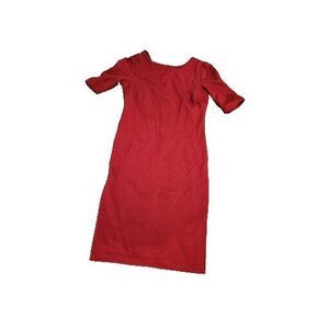 Vintage 1990s Carmen Marc Valvo Red  Dress Small Lined 3/4 Sleeve Strap Details